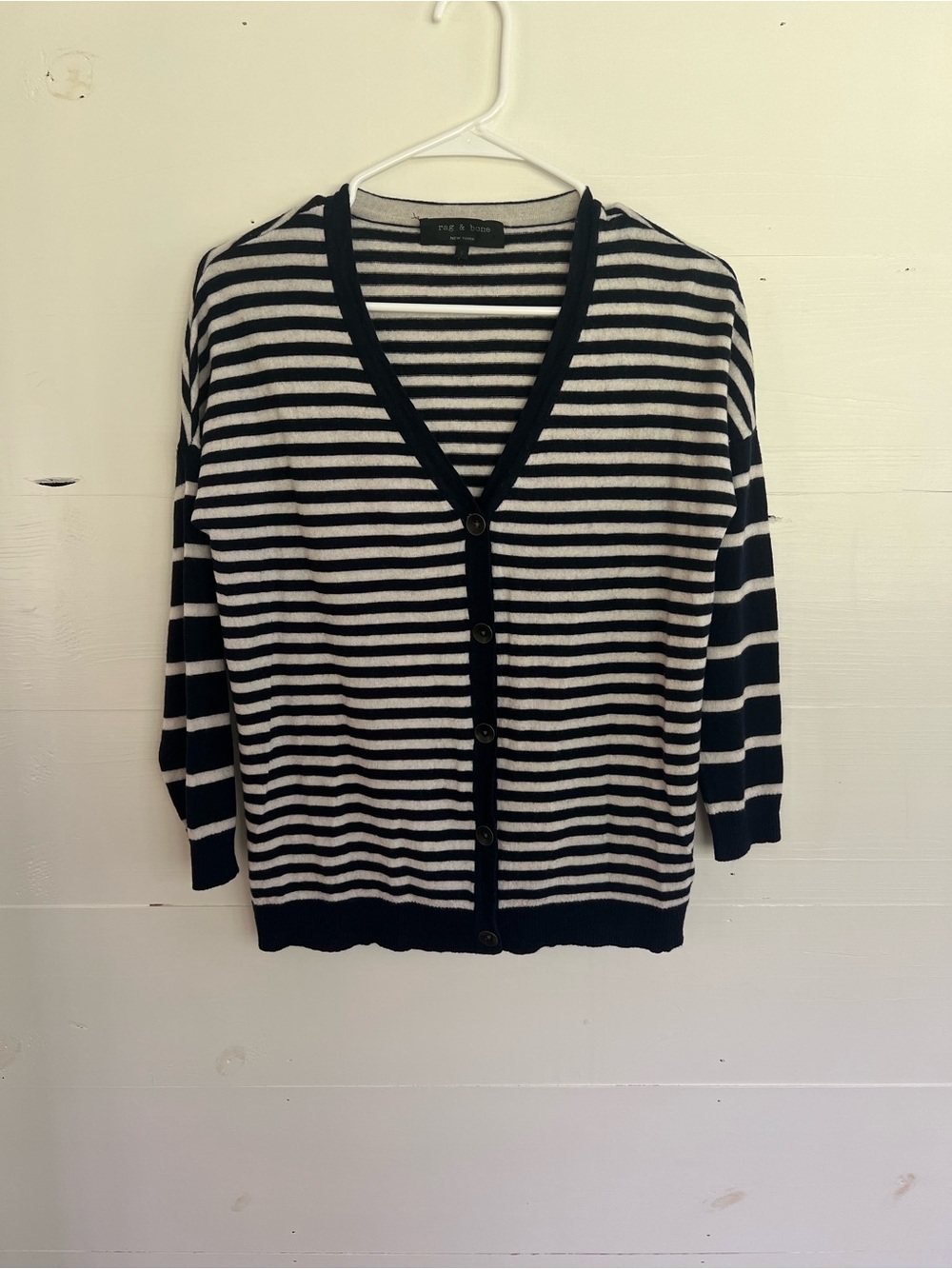rag & bone Navy and White Striped Button-Front Cardigan